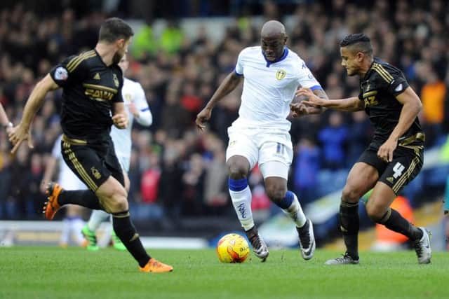 Souleymane Doukara tries to get past Nottingham Forest's Bokan Jokic. PIC: Tony Johnson