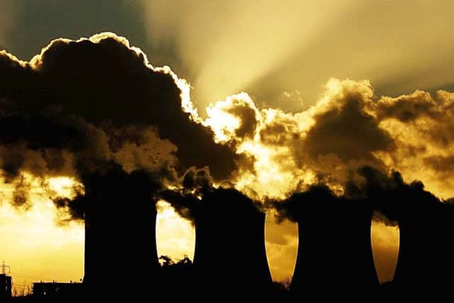 The sun sets behind Eggborough Power Station near Selby.