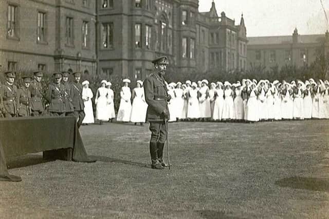 King George V visiting the East Leeds Military War Hospital (part of which is now Thackray Medical Museum) in 1915.