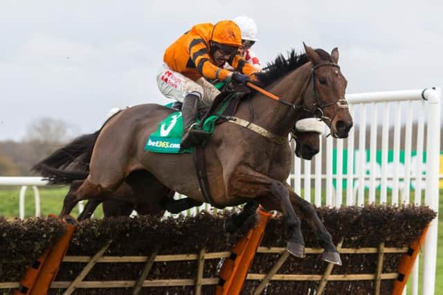 Thistlecrack, ridden by Tom Scudamore,winning The galliardhomes.com Cleeve Hurdle Hurdle Race during the Festival Trials Day at Cheltenham last month.