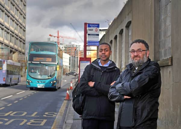Tom Chigbo and Mark Harwood from Leeds Citizens want  to see changes to buses in Leeds.   Picture: Tony Johnson.