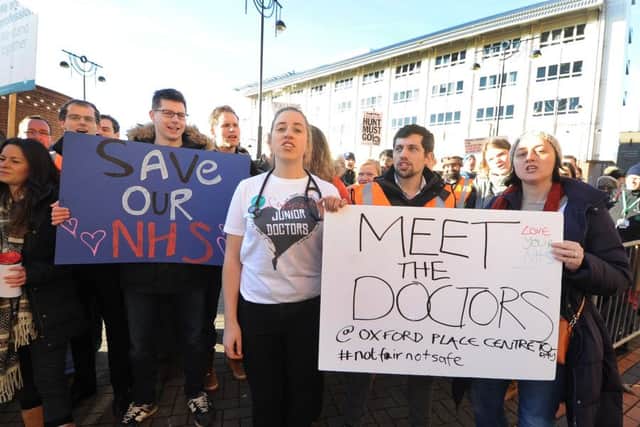 Junior doctors outside the Jubilee Wing at Leeds General Infirmary. Picture: James Hardisty