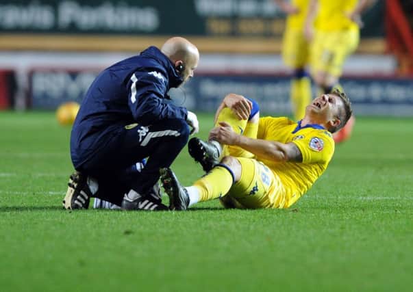 HELLO AGAIN: Leeds United full-back, Gaetano Berardi, may return to action in the FA Cup tie against Watford on February 20 after nearly three months out with an ankle injury sustained against Charlton, above.