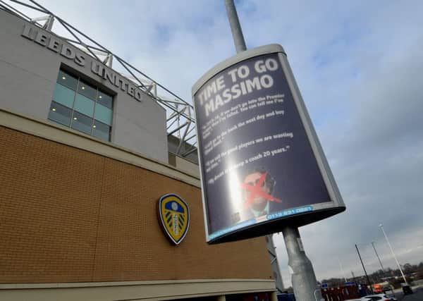 Time to Go Massimo advertising hoarding outside the East Stand main entrance to Leeds United's Elland Road ground. (Picture: Tony Johnson)