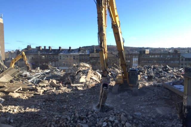 Remains of Cow Green car park, Halifax, after it was blown up.