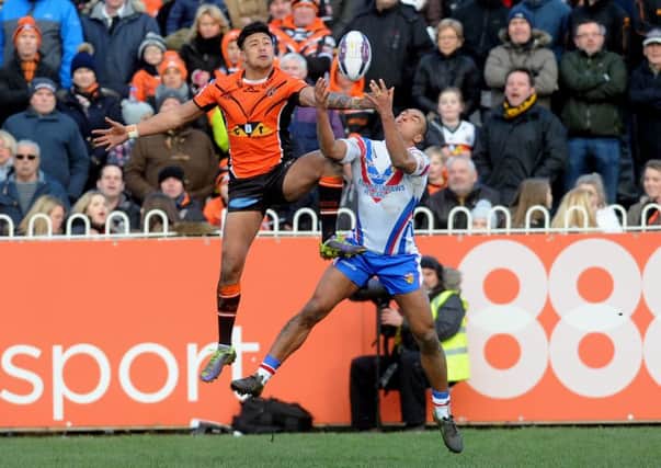 Castleford high flyer Denny Solomona in action against Wakefield at the weekend.