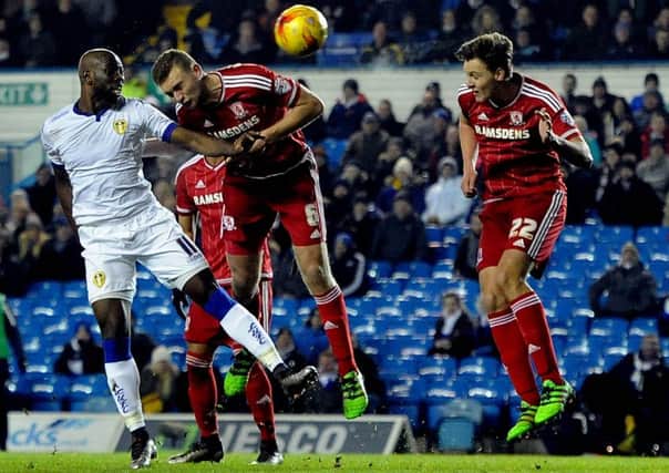 SO CLOSE: Leeds United's Souleymane Doukara forces a fantastic save from 'Boro' keeper Dimi Konstantopoulos. Picture by James Hardisty.