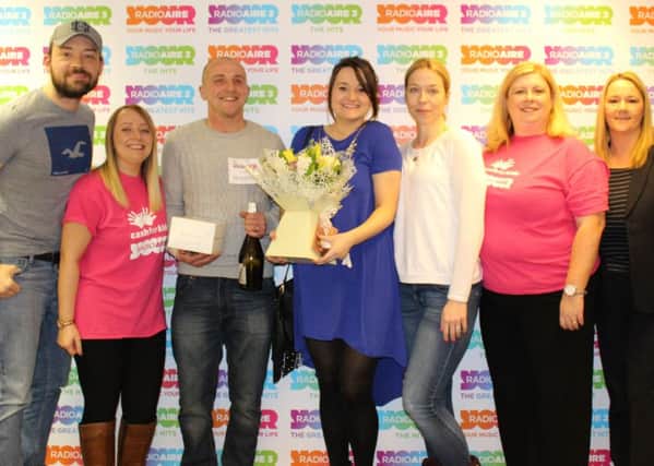Matthew Wood and Ashleigh Harder pictured with Radio Aire and Cash for Kids representatives after winning the Win Your Wedding contest.