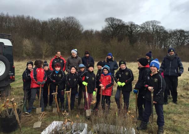 DIGGING IN: Youngsters doing their bit in planting 1,000 trees.