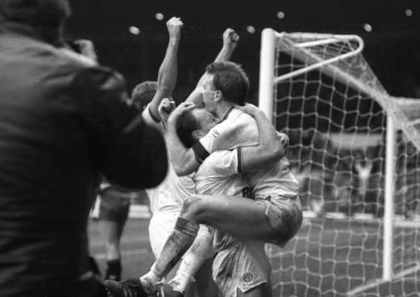 Brendan Ormsby celebrates his FA Cup fifth-round winner against Queens Park Rangers in February 1987.