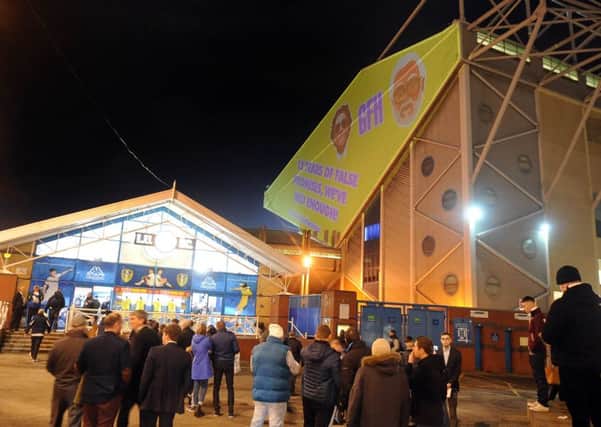 Projection protest by Leeds fans ahead of the game against Middlesbrough on Monday night.