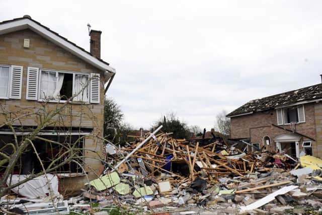 The scene in Haxby, North Yorkshire, after a house was destroyed in an explosion. The detached building was reduced to rubble and nearby properties were badly damaged. Photo :  John Giles/PA Wire