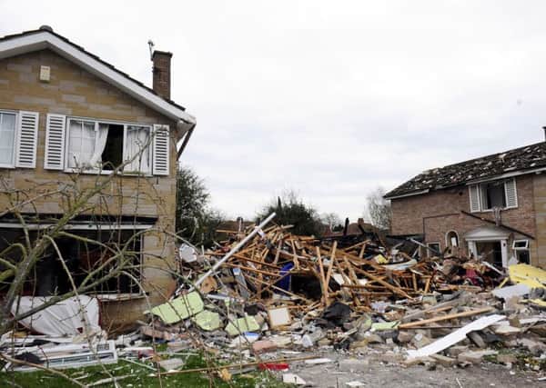 The scene in Haxby, North Yorkshire, after a house was destroyed in an explosion. The detached building was reduced to rubble and nearby properties were badly damaged. Photo :  John Giles/PA Wire