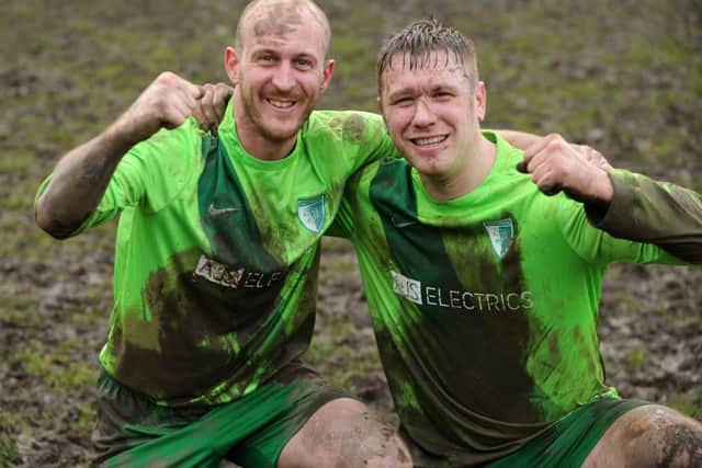 Farnley Sports scorers Shane Gaunt (2), left, and Carl Manning.
