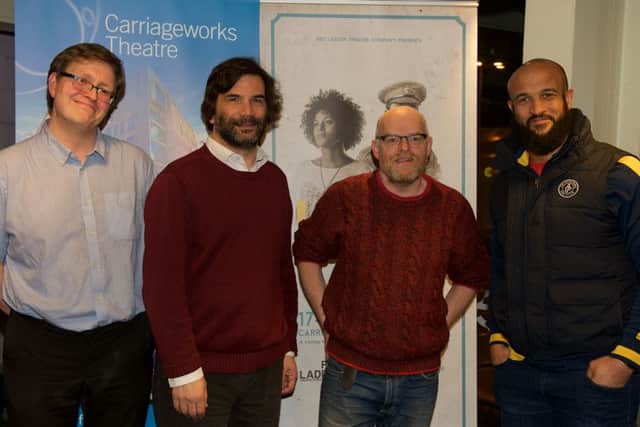 Leeds Rhinos' and Great Britain rugby league legend Jamie Jones-Buchanan to star alongside 40 Leeds locals in new community play about city's inspiring role in Battle of the SommePictured are David Wheatley, writer Anthony Clavane, Red Ladders Artistic Director, and Jamie. Picture: Malcolm Johnson
