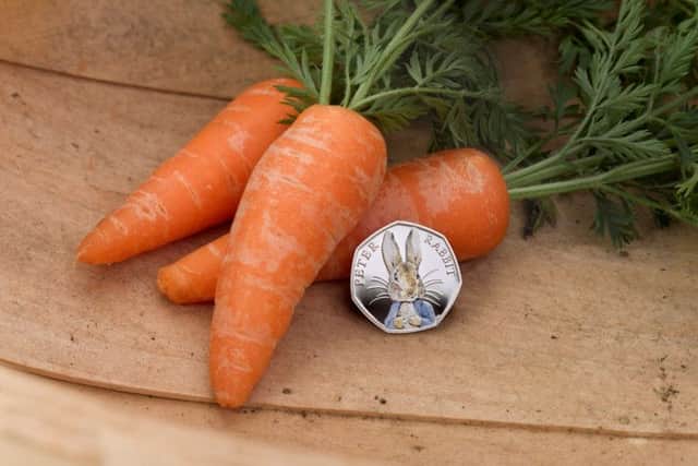 A coloured Peter Rabbit  coin will mark 150 years since the author's birth.