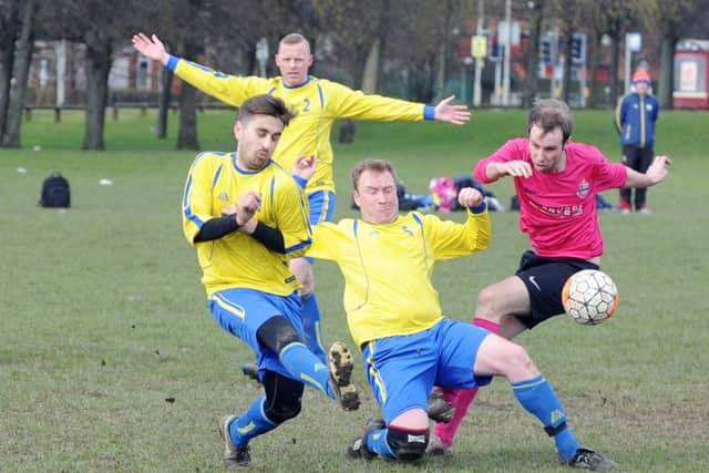 Leeds Combination League Division 2 action between Waterintobeer and Beechwood (Sunday). PIC: Steve Riding