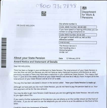 Dave Welldon  has received an eight-page letter from the DWP cutting his pension by a penny a week. Picture: Ross Parry Agency