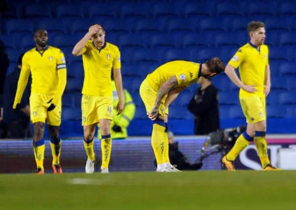 Leeds United's players show their frustration at Brighton.