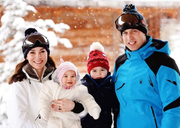 The Duke and Duchess of Cambridge with their children, Princess Charlotte and Princess George, enjoy a short private break skiing in the French Alps. (Pictures: John Stillwell/PA Wire)