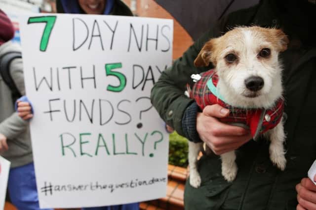 Junior doctors picket outside Leeds General Infirmary over proposed changes to their contracts - in smaller numbers than on previous walk-outs. Picture: Ross Parry Agency