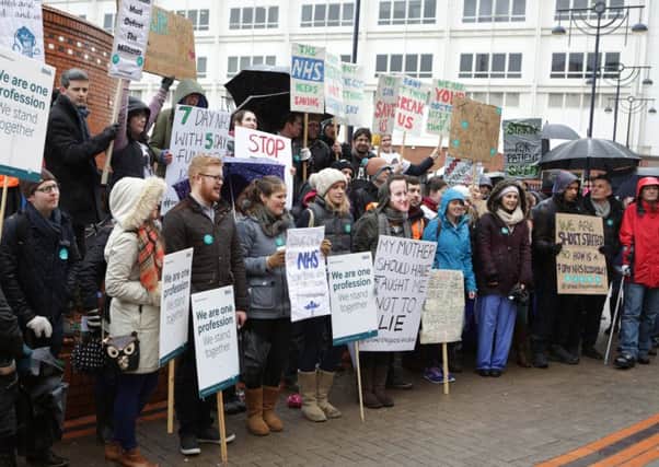 Junior doctors picket outside Leeds General Infirmary over proposed changes to their contracts - in smaller numbers than on previous walk-outs. Picture: Ross Parry Agency