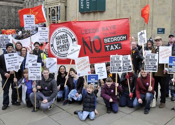 Protesters against the 'bedroom tax' at a Hands Off Our Homes demonstration in Leeds in 2014.