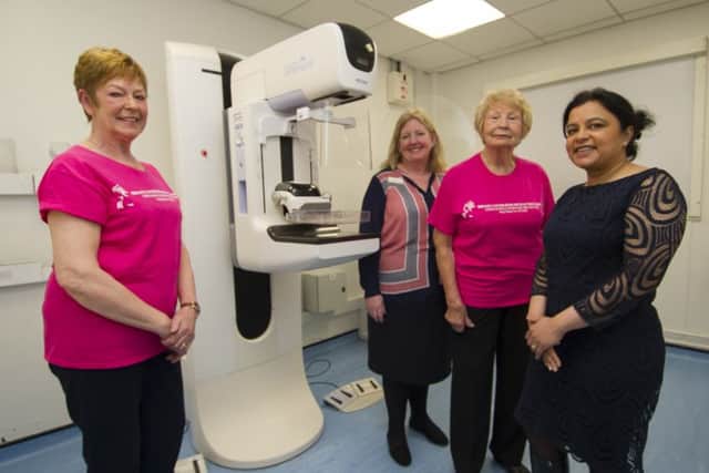 Pictured (left to right) Anne Leng, Deborah Clayton, Margaret Stead, and Dr Nisha Sharma with a new tomosynthesis machine at Seacroft Hospital. Picture by James Hardisty.