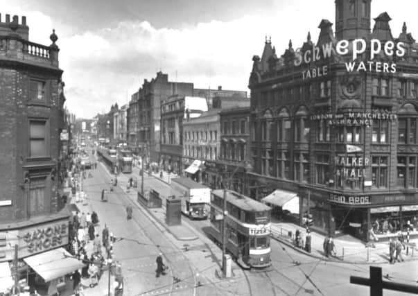 Leeds, 27th April 1955
looking up Briggate from Boar lane Junction.