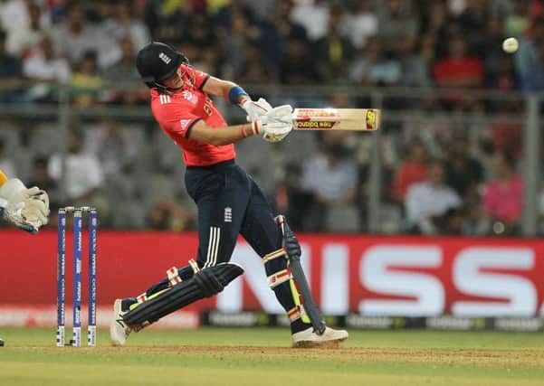 England's Joe Root during his match-winning innings against South Africa in the WorldTwenty20 on Friday in Mumbai. Picture: AP.