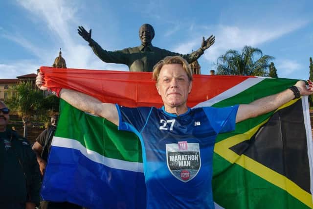Eddie Izzard completed his 27th marathon in 27 days in South Africa today.