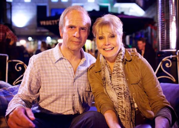 Dr Chris van Tulleken, wearing prosthetics to make him look older, with Angela Rippon, looking for a cure for ageing.