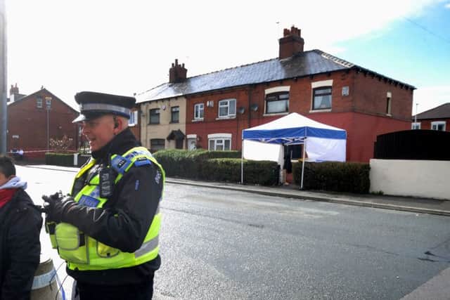Police at a house on East Park Street, East End Park, Leeds, where 3 bodies were found.. 27th March 2016 ..Picture by Simon Hulme