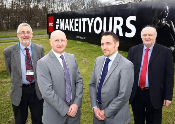 From left, Councillor Richard Lewis, Nigel Robson (Stratas Land Director), Mark Rosindale (Stratas Managing Director) and Councillor Graham Hyde.