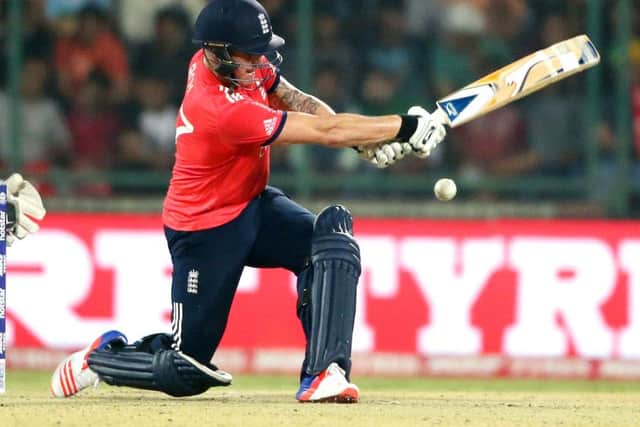 HERE OF THE HOUR: England's Jason Roy lets rip against New Zealand.