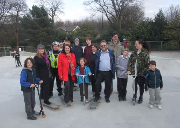 Councillors join skaters at the new skatepark at Rothwell's Springhead Park.