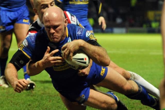 Keith Senior scoring a try for Leeds in 2011. (picture: Steve  Riding).