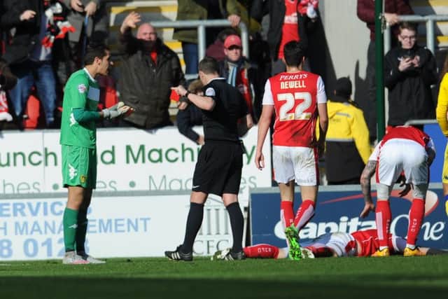 Leeds goalkeeper Marco Silvestri is sent off against Rotherham United on Saturday. Picture: Tony Johnson