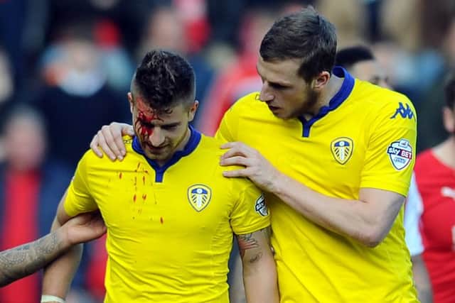 Leeds's Gaetano Berardi took an elbow to the face against Rotherham United on Saturday. Picture: Tony Johnson.