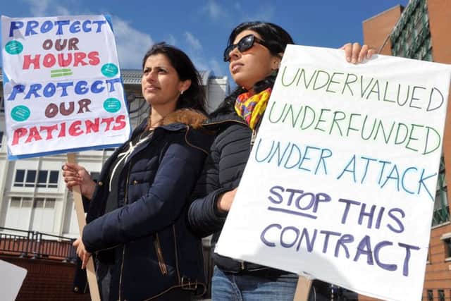 Junior Doctors on the picket line striking outside the Leeds General Infirmary. PIC: Tony Johnson