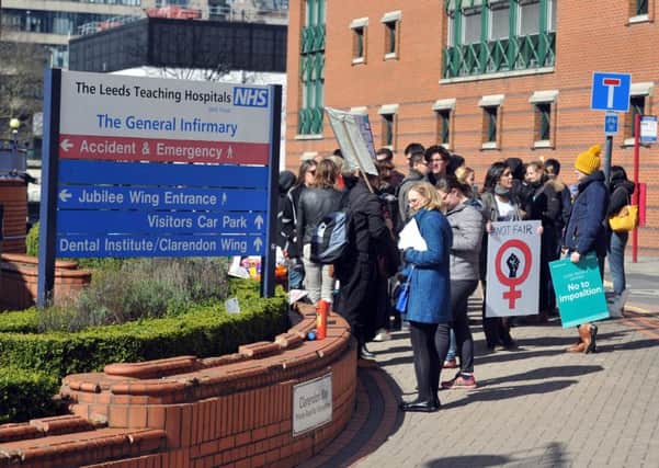 Junior doctors on the picket line outside the Leeds General Infirmary. Picture Tony Johnson.