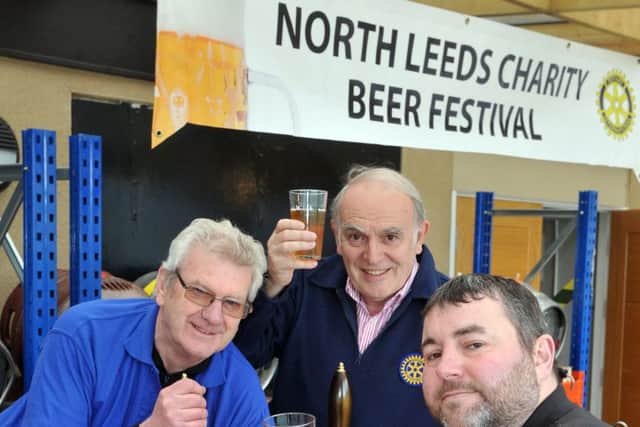 Sam Parker from the Whippet Brewery, right, with Derek Davidson and Roger Cannon from the Rotary Club Roundhay set for their beer festival at North Leeds Cricket Club. PIC: Tony Johnson