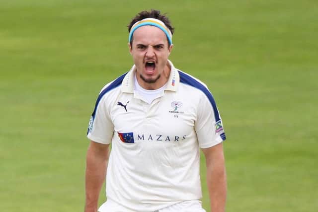 Yorkshire's Jack Brooks celebrates the wicket of Somerset's Tom Abell at HEadingley last September. Picture: SWPIX.com