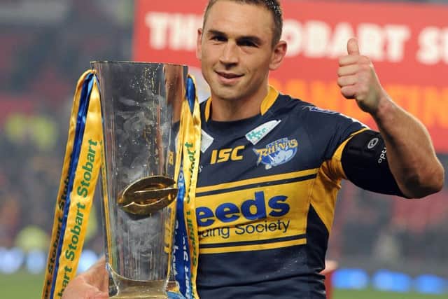 Leeds Rhinos' Kevin Sinfield with the trophy after his side's victory during the Stobart Super League Grand Final at Old Trafford, Manchester.