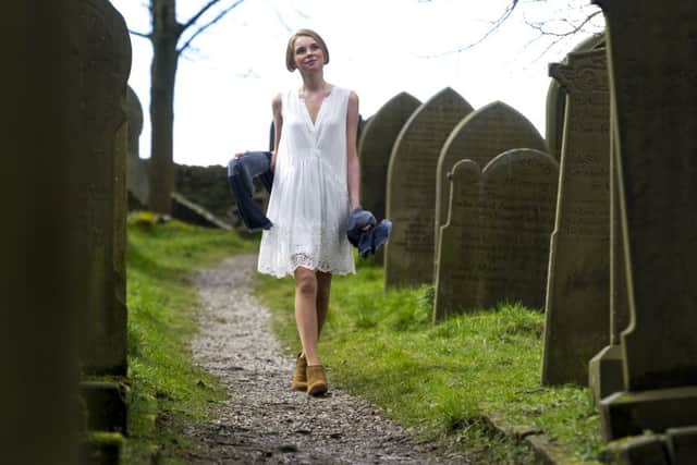 I took a plain but clean and light summer dress from my drawer and put it on: it seemed no attire had ever so well become me, because none had I ever worn in so blissful a mood. White embroidered hem dress, Â£58; brown suede flat ankle boots, Â£46; shawl, Â£16. All clothes and accessories are form Next.