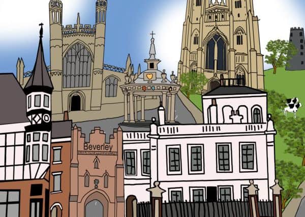 An image of one of Jane ONeills coasters, showing the town of Beverley.