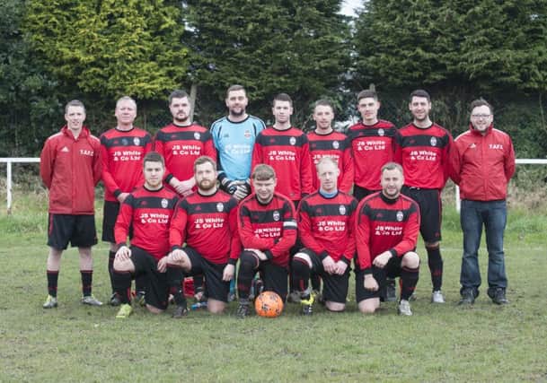 Team of the Week. Yeadon Athletic, back from left,manager Martin Booth, Alexis McInnes, Lee Gamble, Damien Henshaw, Adam Noble, Jonny Bates, James Barker, Liam Keen, secretary Karl Stead.
Front, from left, Daniel Murphy, Paddy Clough, Danny Emsley, Scott Norto, Scott Firth.