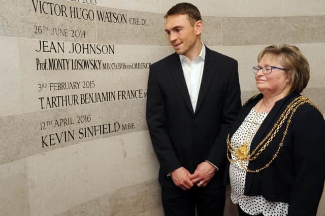 Kevin Sinfield at Leeds Civic Hall where he received The Leeds Award from the Lord Mayor of Leeds, Coun Judith Chapman
