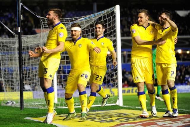 Stuart Dallas celebrates his second goal in front of the travelling fans. (Picture: Bruce Rollinson)