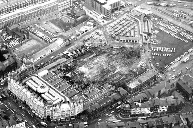 Leeds: Aerial View, Kirkgate Market, Fire Damage, 1975